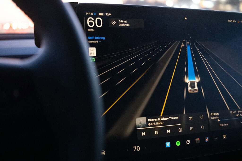 In-car driving visualization, archival illustrative photo, not the exact 2026.38 release